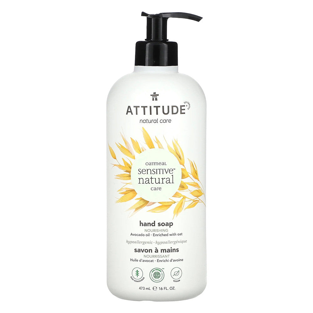 Attitude Super Leaves Liquid Hand Soap for Sensitive Skin, Avocado Oil, 16 Oz